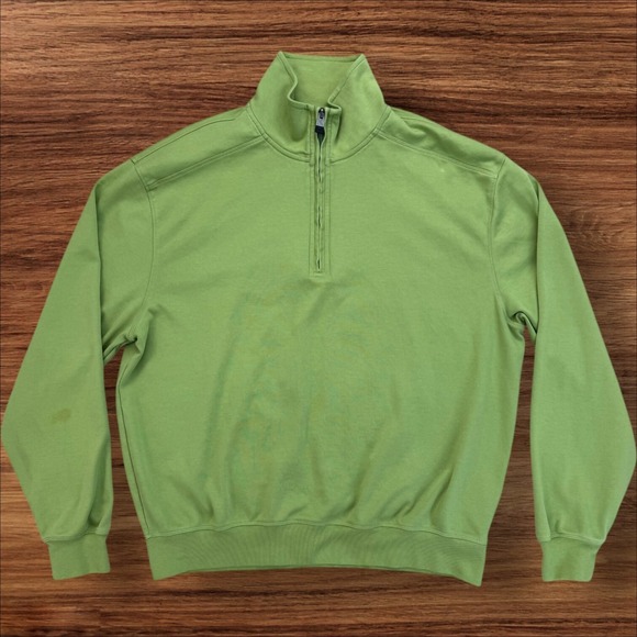 Page & Tuttle Quarter Zip Golf‎ Pullover Mens L Vintage Wash Green Pima Sweater - Picture 1 of 8